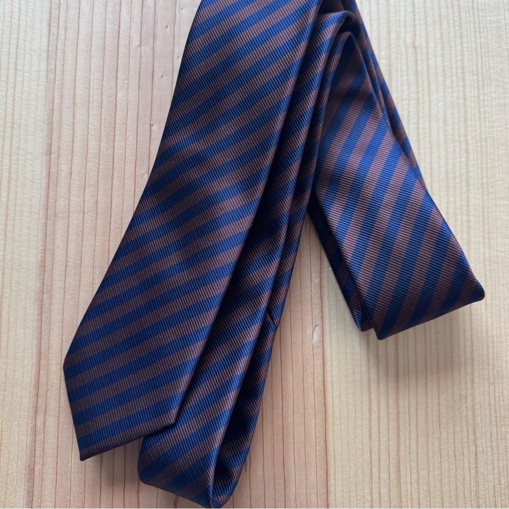 2/$20 Paisley & Gray Navy Brown Stripe Slim Tie 2.5”